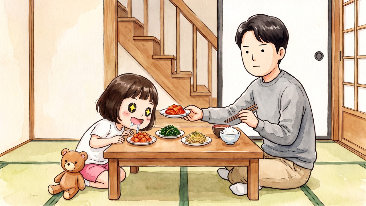 みおな 3歳「キムチやナムルを出してもらう」のイラスト
