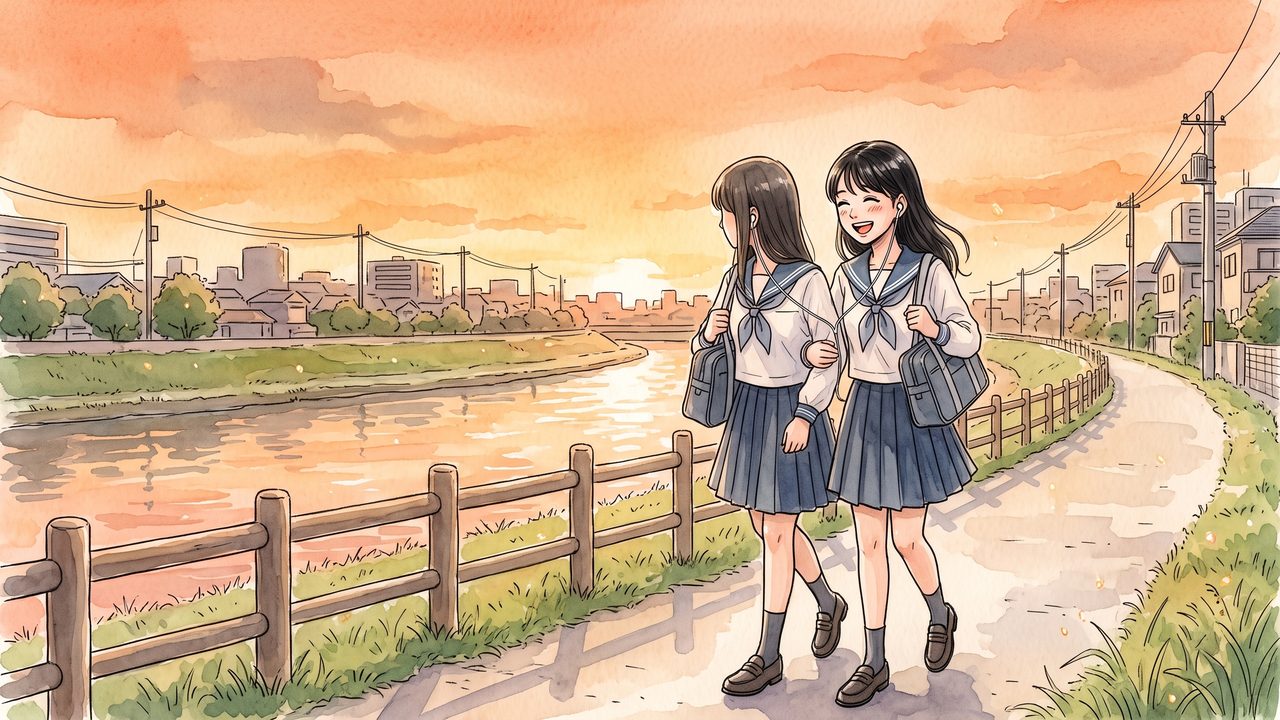 みおな 14歳「初めての親友と下校」のイラスト