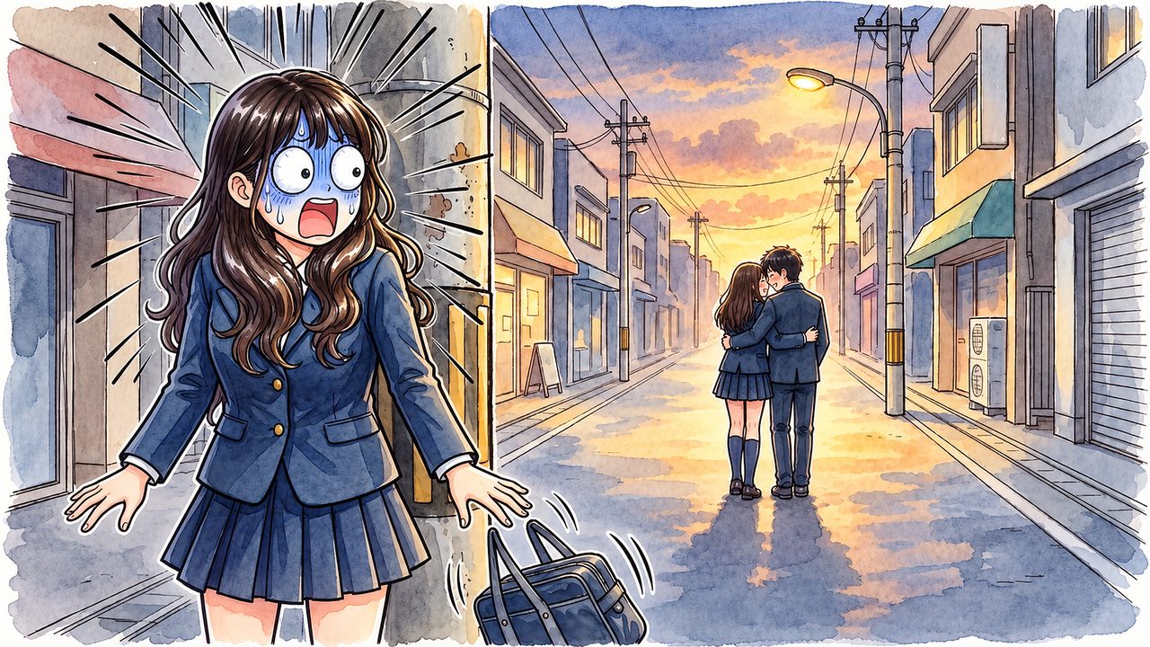 みおな 16歳「彼氏と親友の浮気現場を目撃」のイラスト