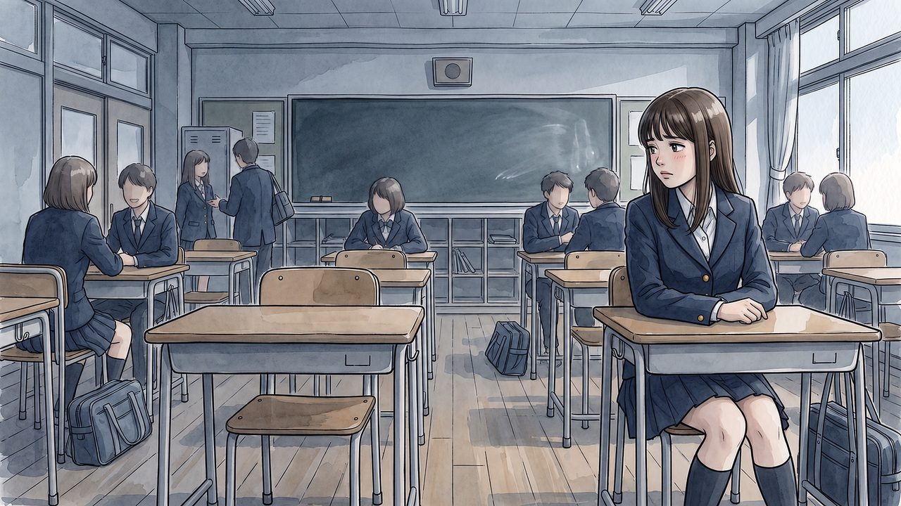 みおな 16歳「学校に来なくなった親友の空いた机」のイラスト