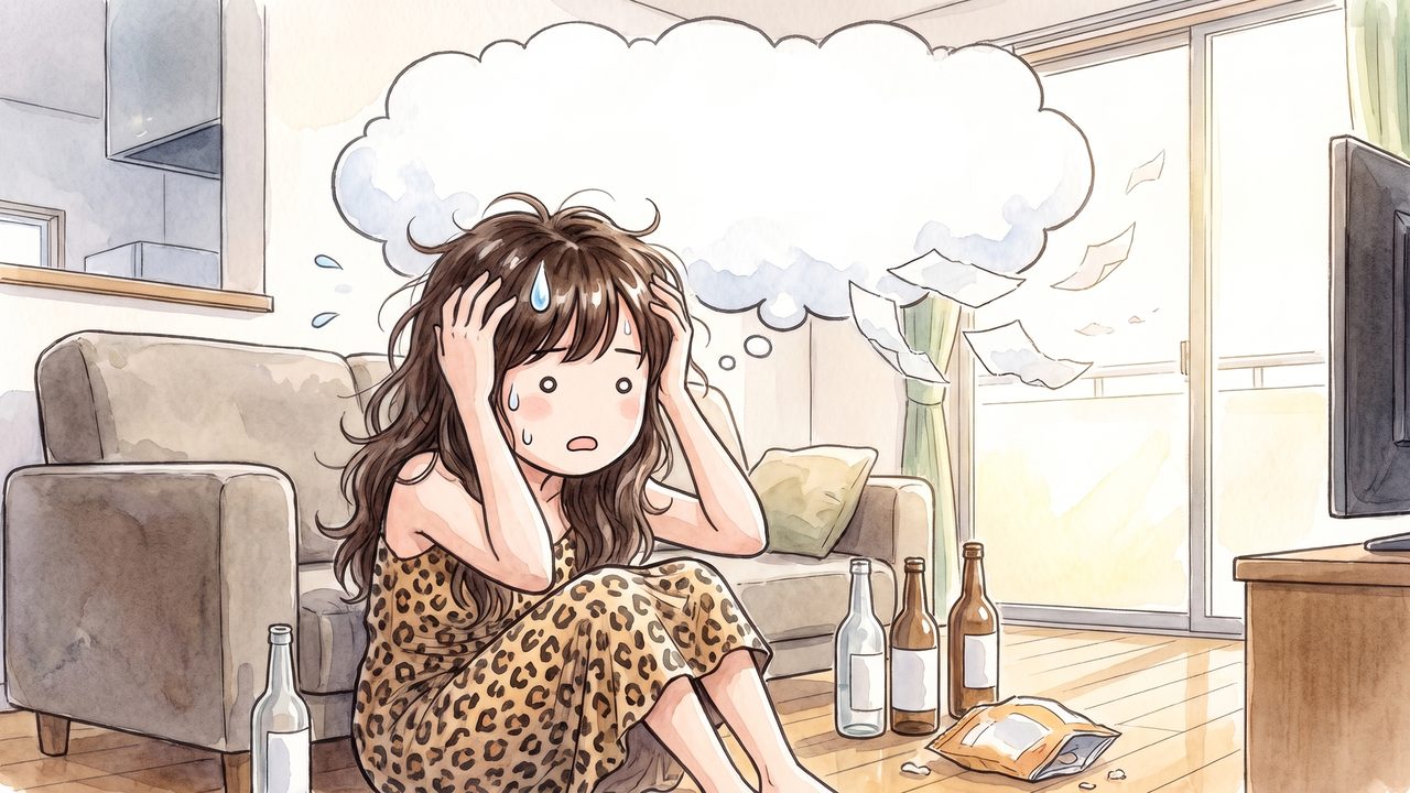 みおな 24歳「お酒を飲みすぎて記憶が飛ぶ」のイラスト