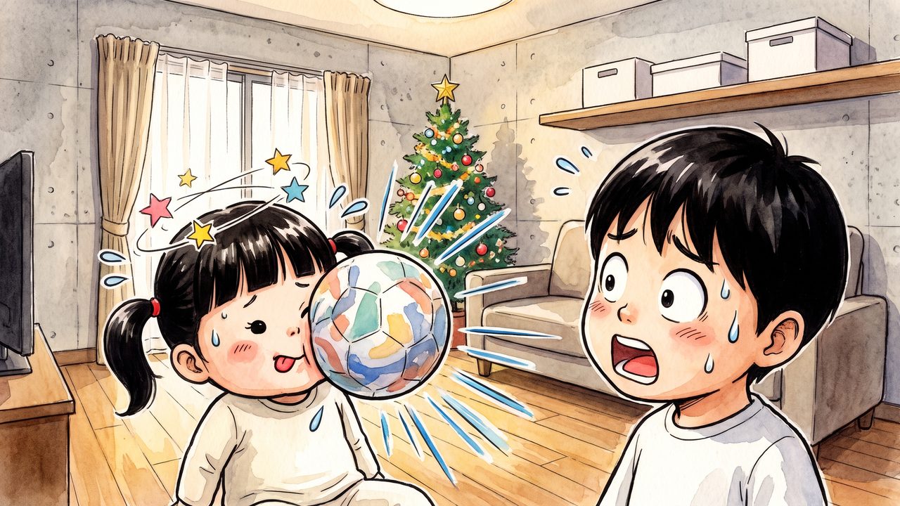 水瀬すい 3歳「ボールが顔に当たる」のイラスト