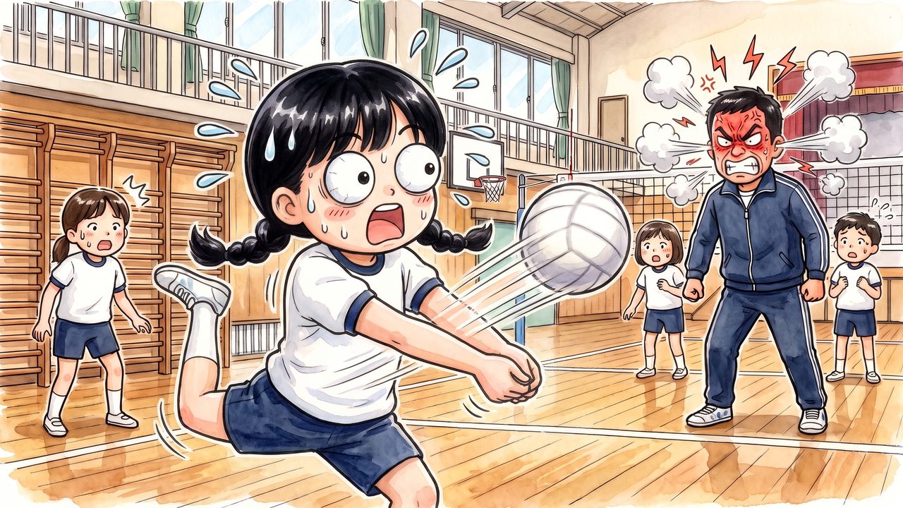 水瀬すい 8歳「バレーボールのレシーブを空振り」のイラスト