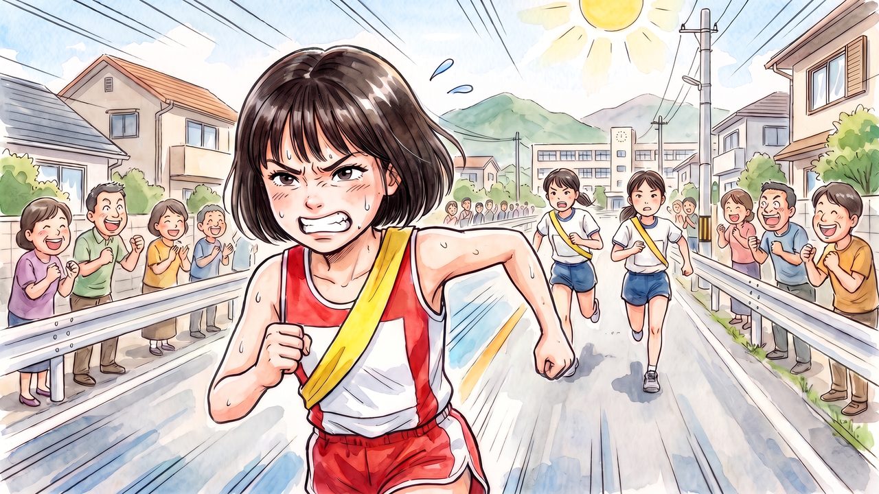 一本鎗優 中学生「駅伝で区間賞」のイラスト